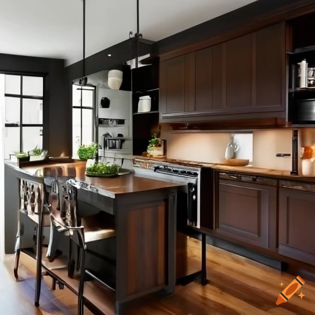 Sage green kitchen cabinets with walnut wood countertop on Craiyon