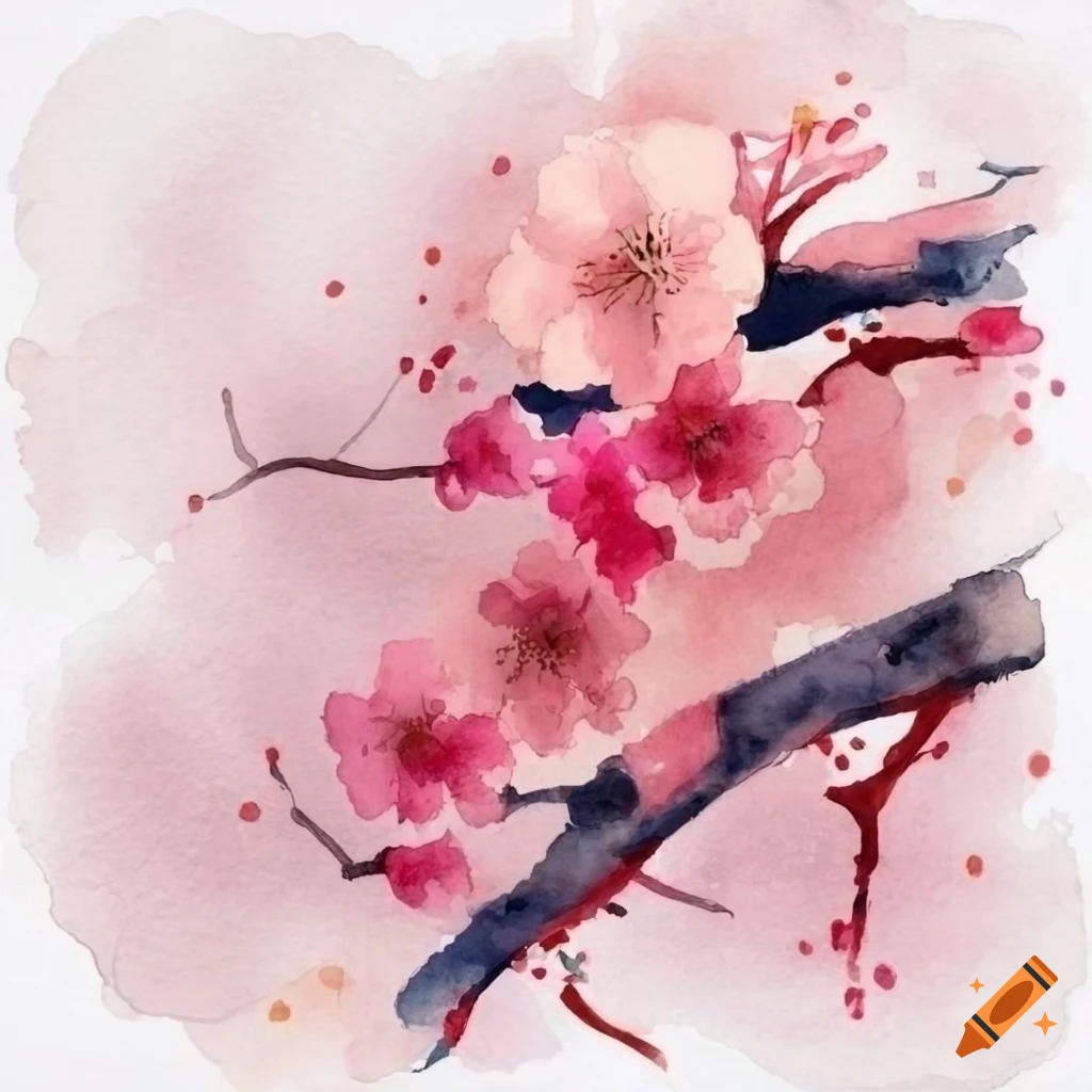 watercolor painting of Japanese cherry blossoms