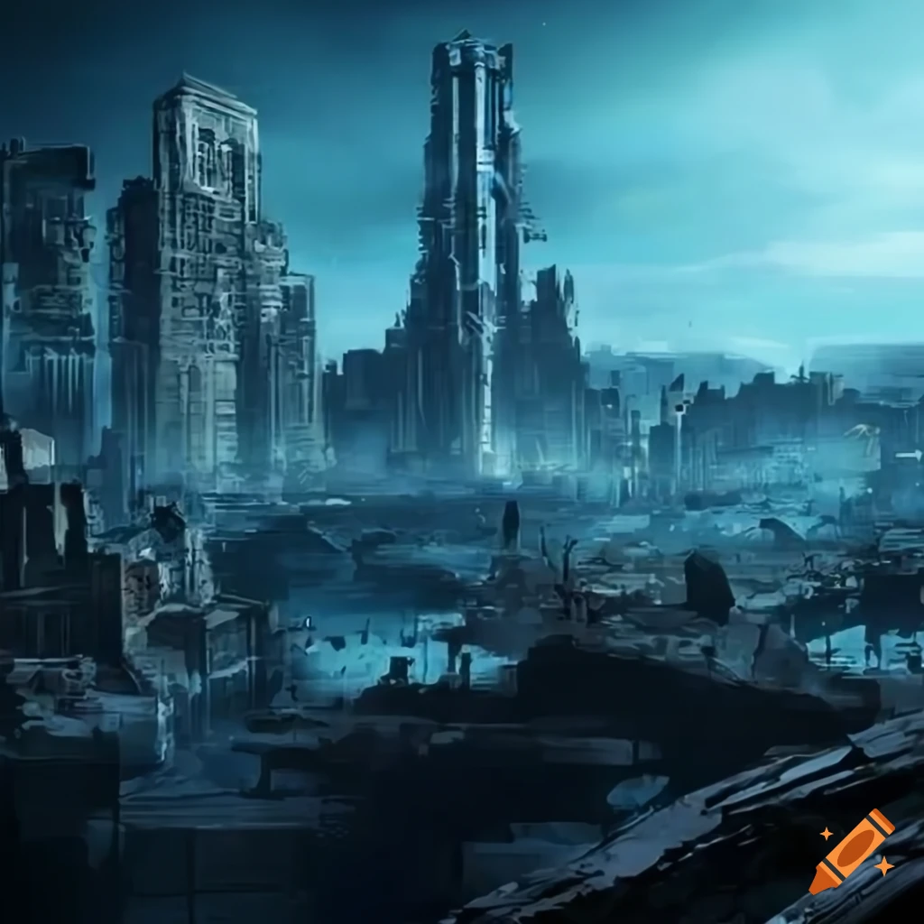 Background of futuristic city ruins on Craiyon