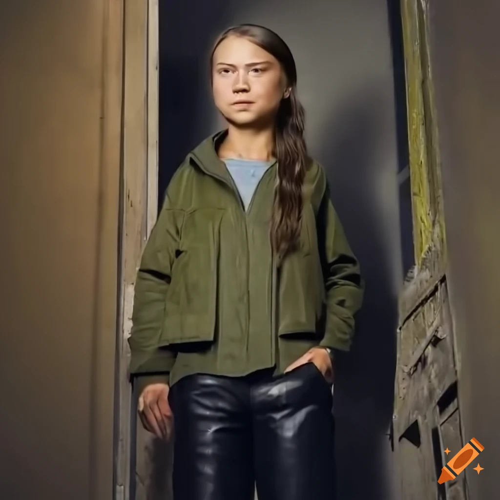 portrait of a young woman in a bomber jacket and leather trousers