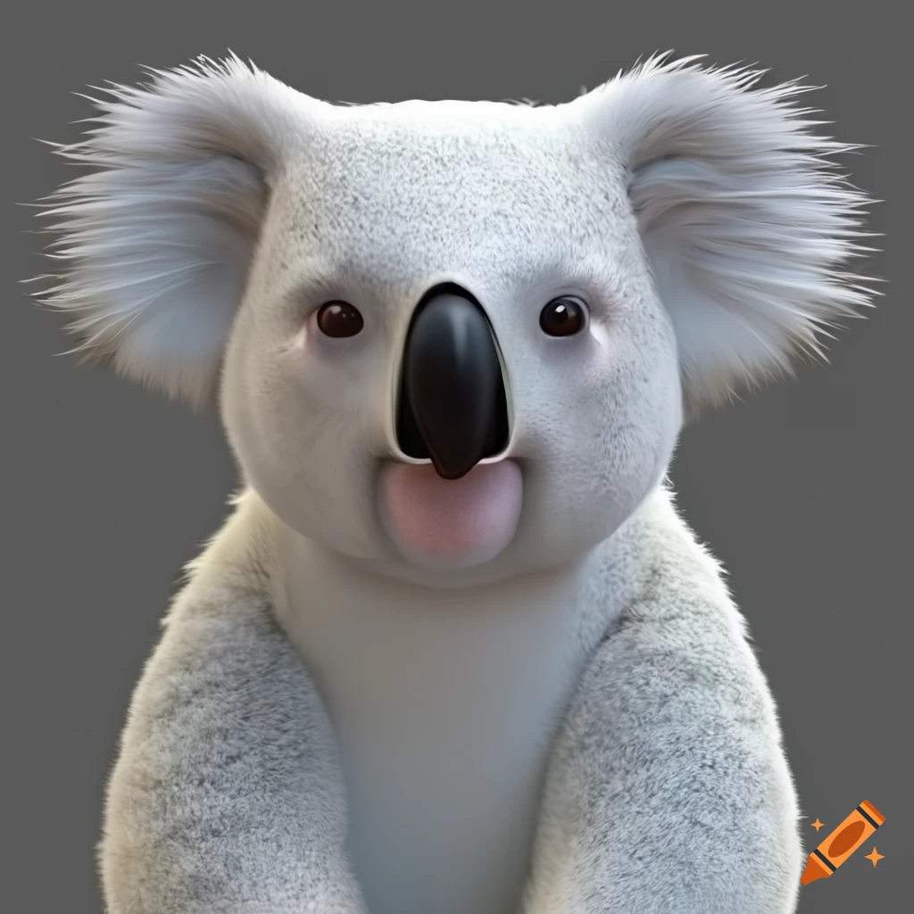 3D art of a white koala