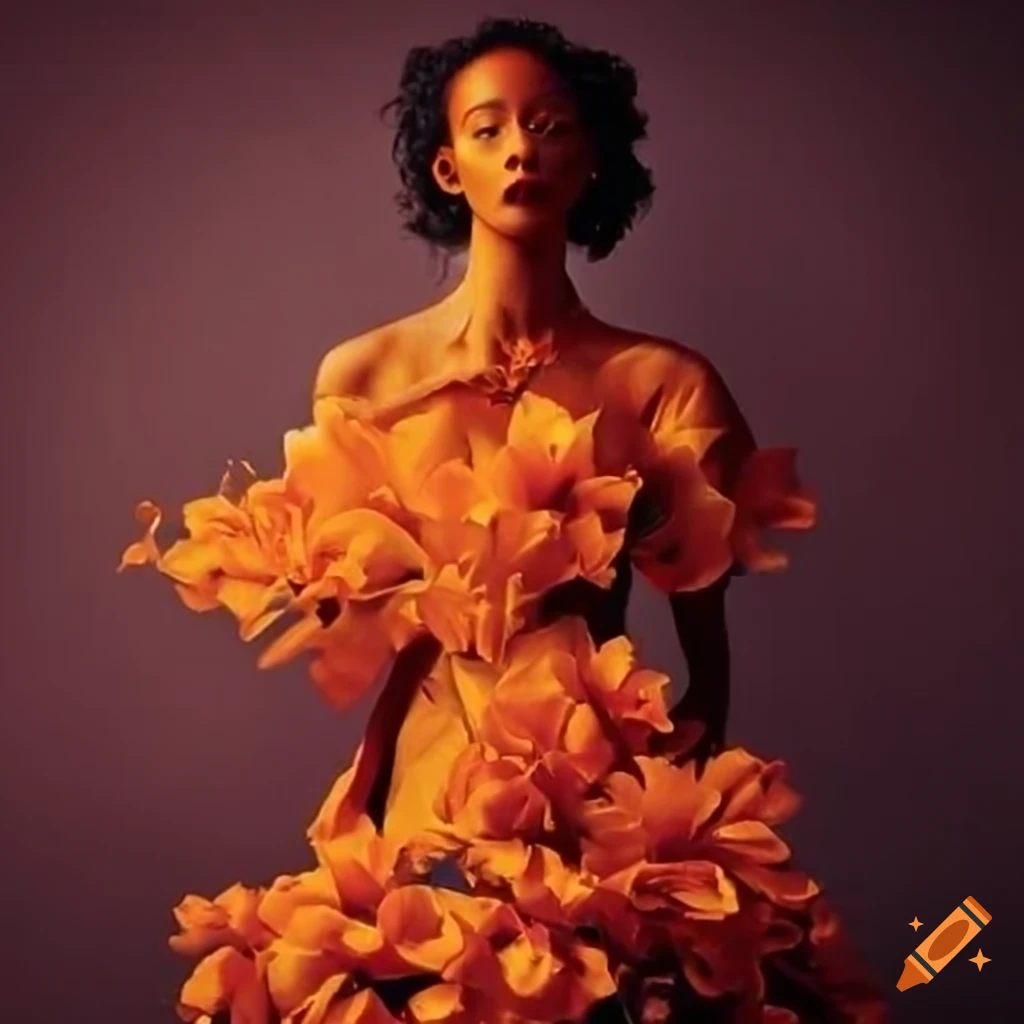 Closeup of orange flowers with red tips on Craiyon