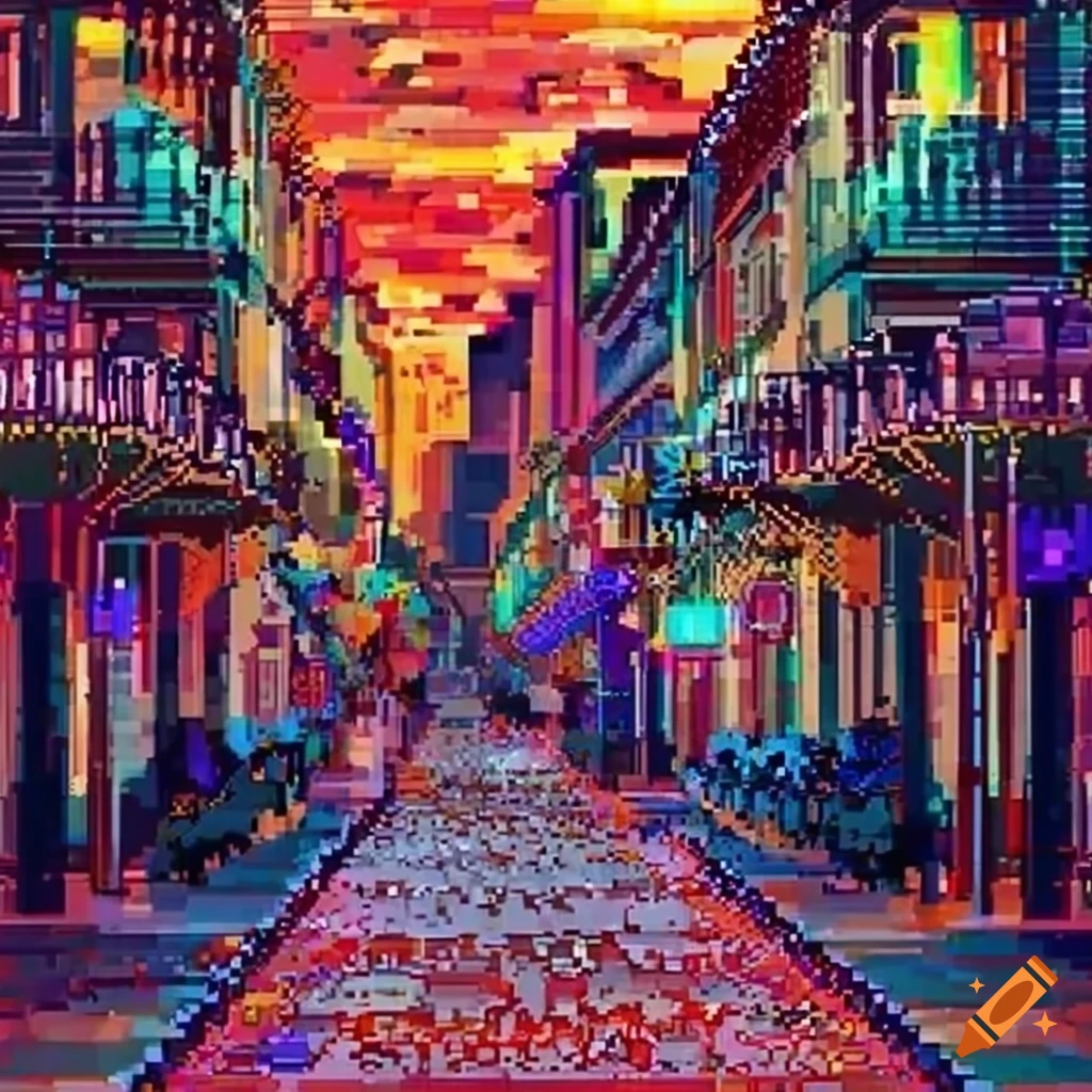Pixel Art Of Bourbon Street In New Orleans