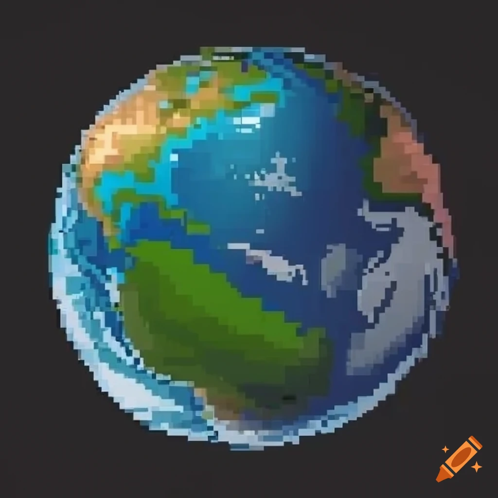 pixel art of the Earth on a black background