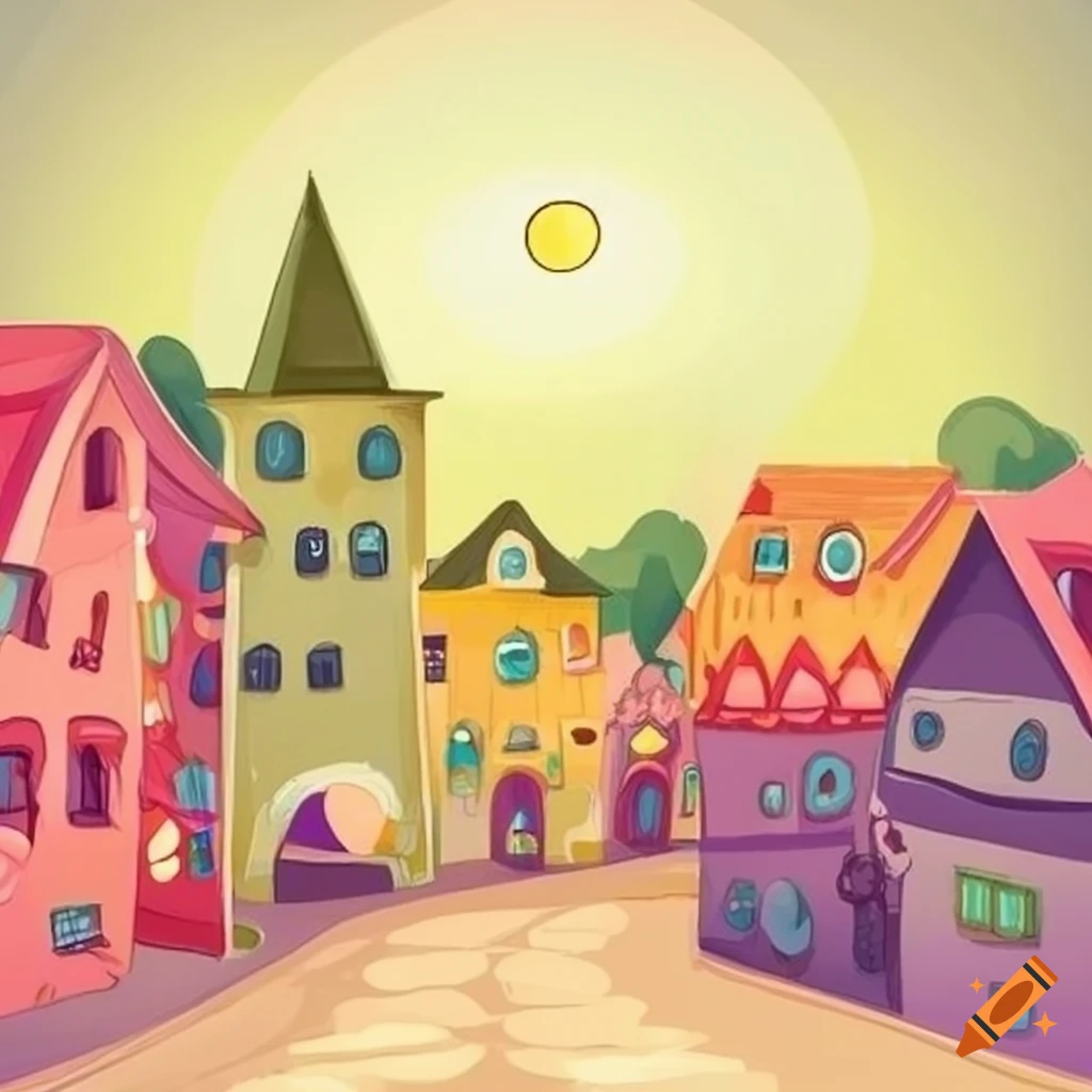 Cute illustration of a whimsical town