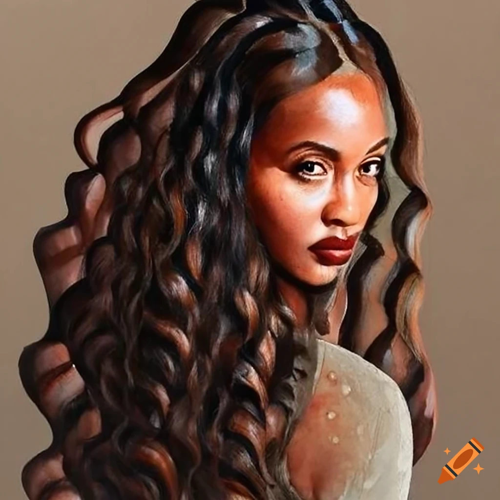 Portrait of leah verrellia with flowing dark brown hair on Craiyon