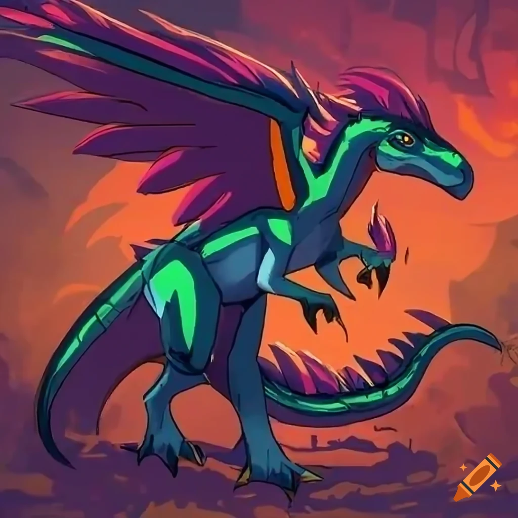 stylized anime dinosaur hybrid artwork