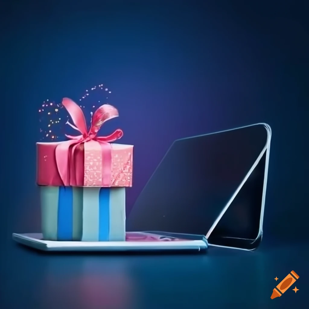 Festive laptop with a christmas present on Craiyon