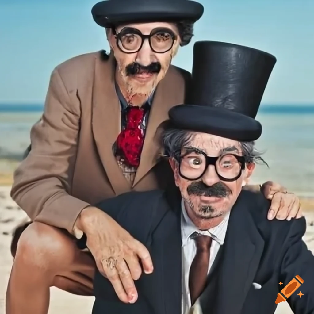 Humorous Beach Portrait Of Groucho Marx And Abe Lincoln On Craiyon