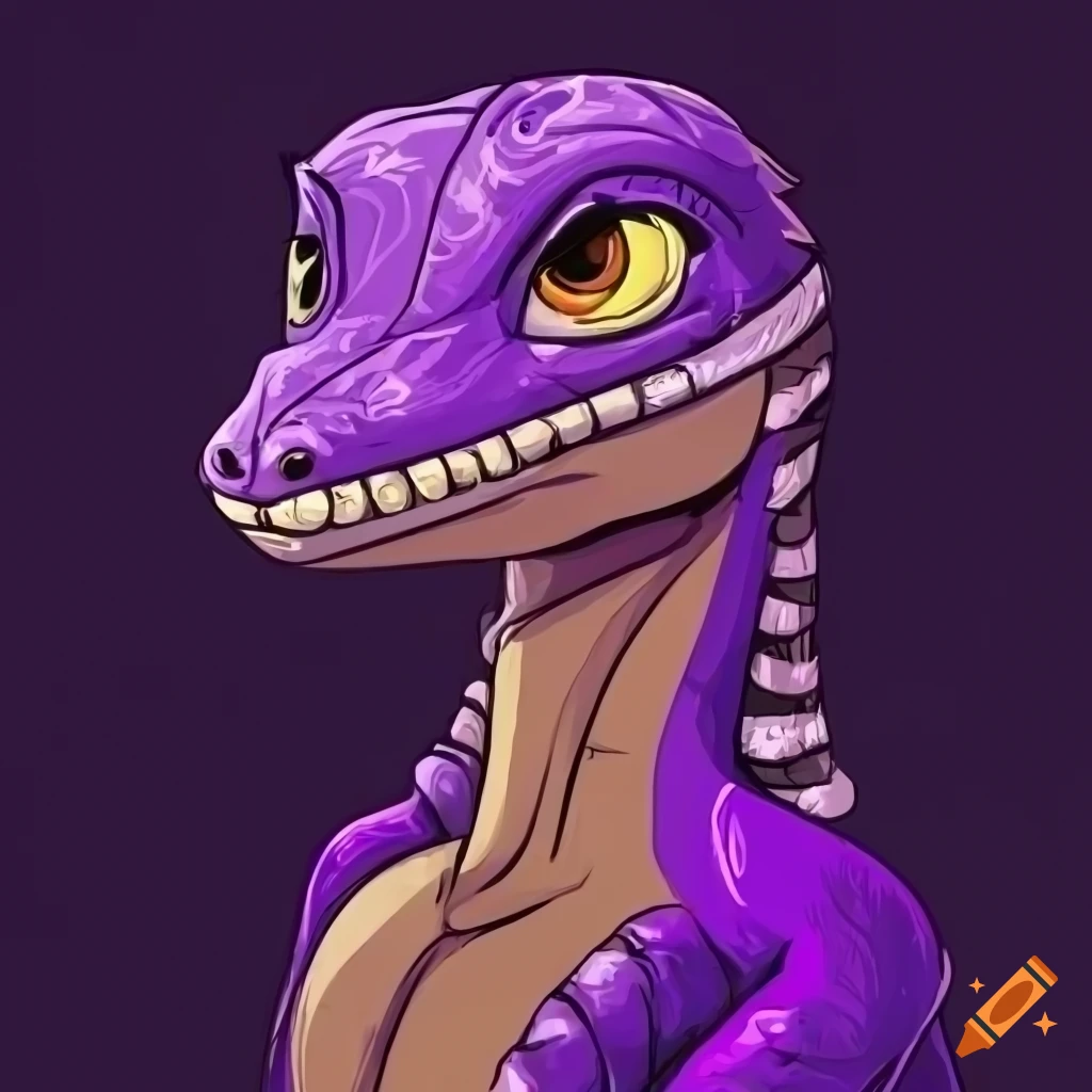 Purple Animated Monitor Lizard Character With A Tough Attitude On Craiyon