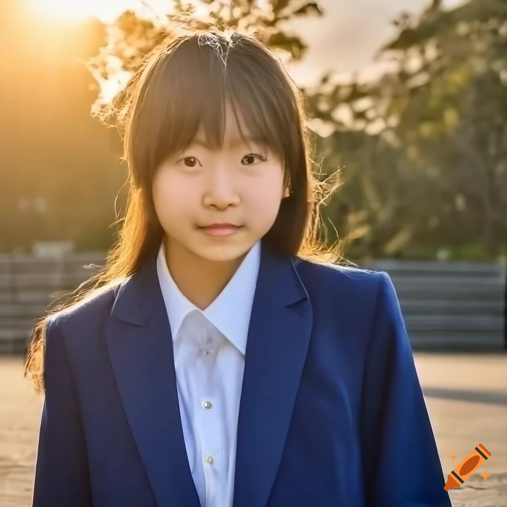 Portrait of a japanese girl in a navy blue blazer school uniform on Craiyon
