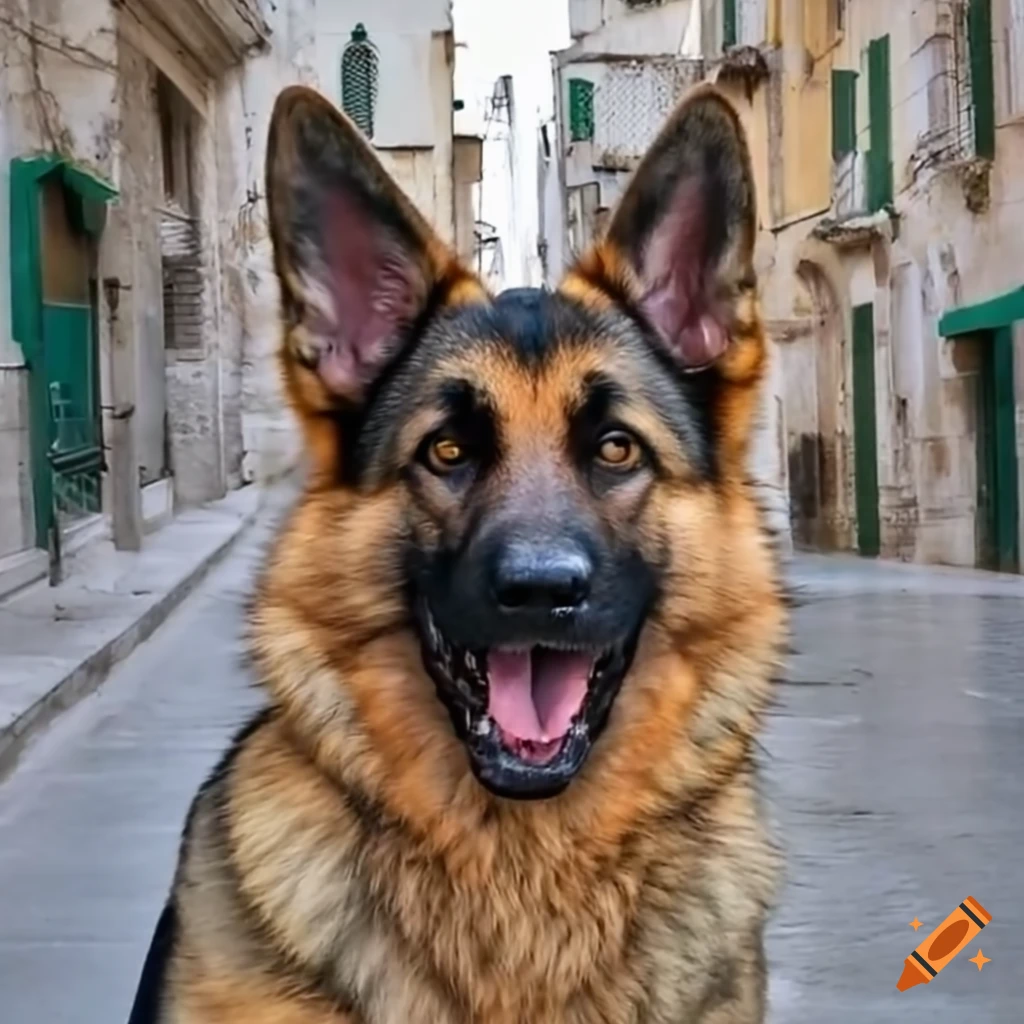 german Shepherd dog in the streets of Bari, Italy