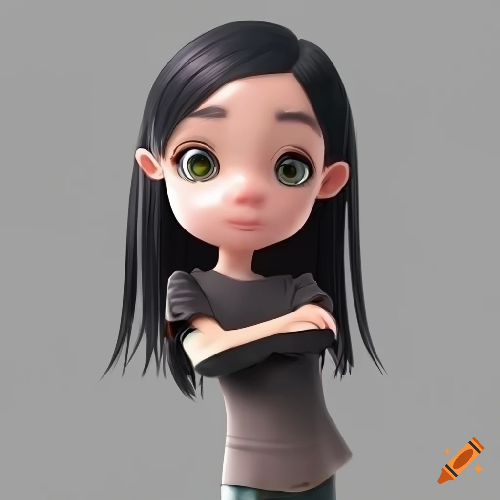 Cartoon character with long black hair