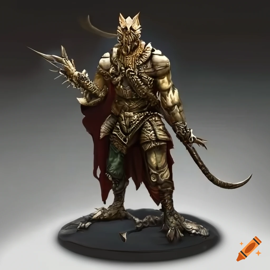 Bronze sculpture of a powerful dragonborn on Craiyon