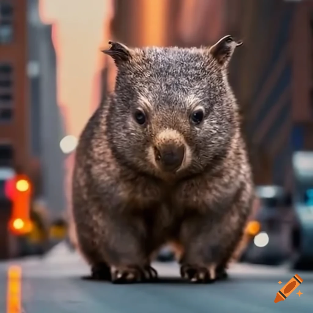 wombat walking through city traffic