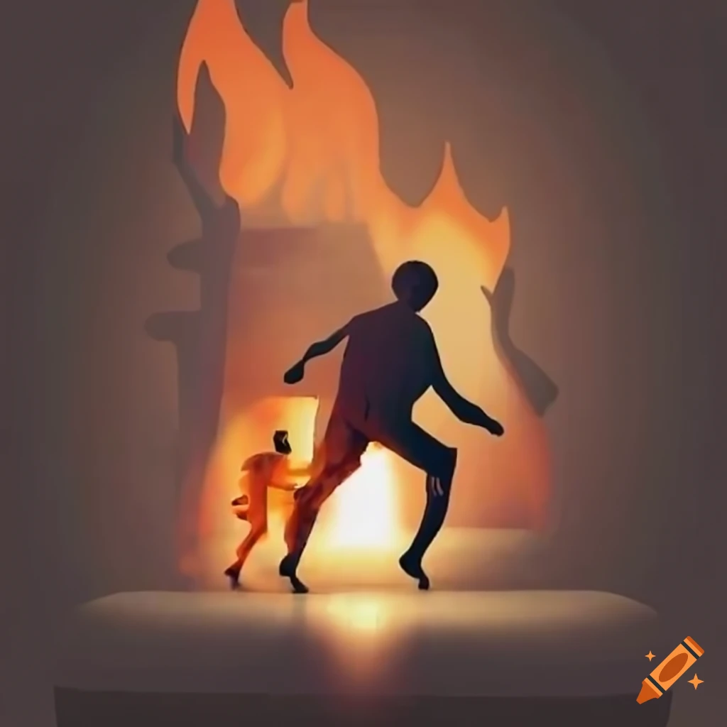 Three People Running Into A Burning House On Craiyon