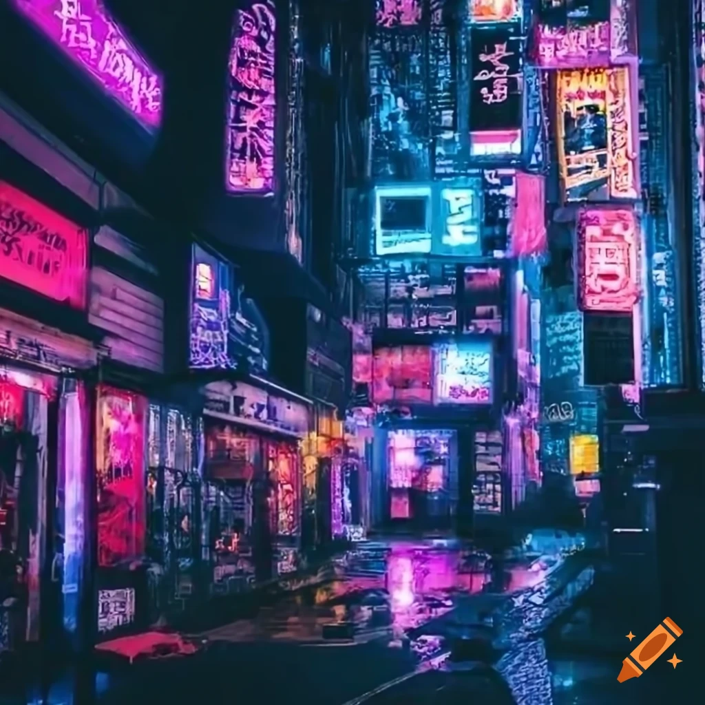 neon lights in a futuristic cyberpunk city
