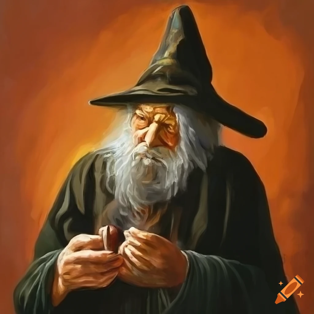 oil painting of a wizard smoking a pipe