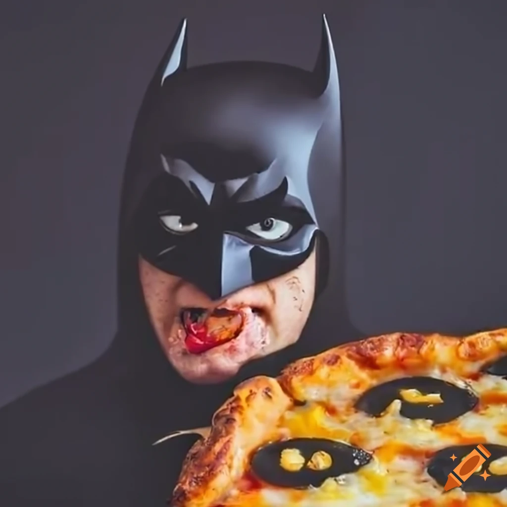 Batman eating pineapple pizza on Craiyon