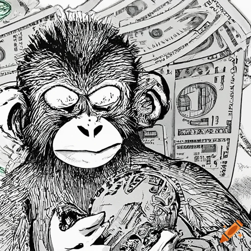 monkey with dollar and bitcoin