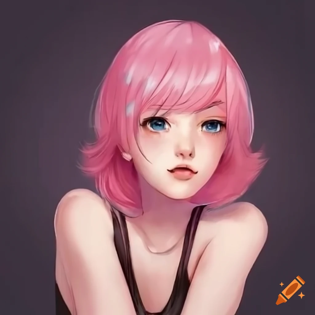 Anime girl with pink short hair on Craiyon