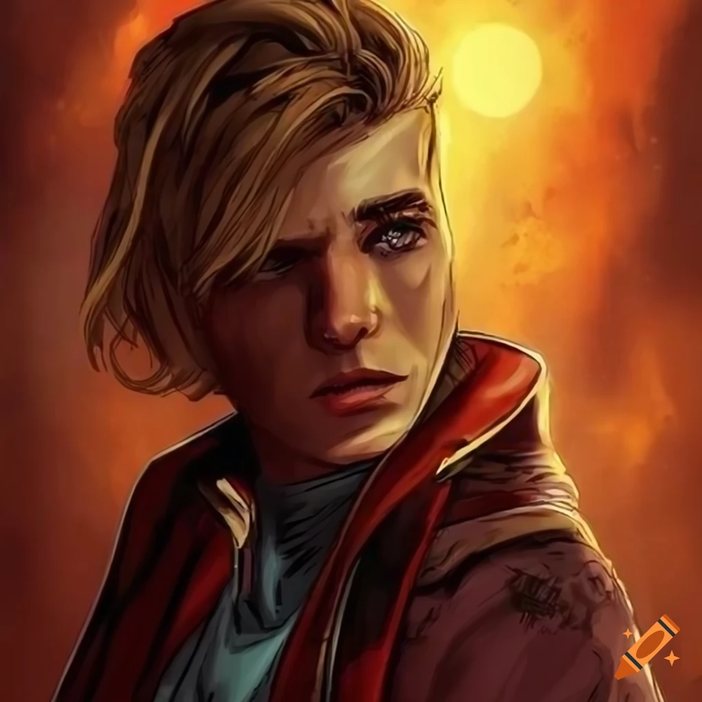 blonde young man in a retro scifi comic style