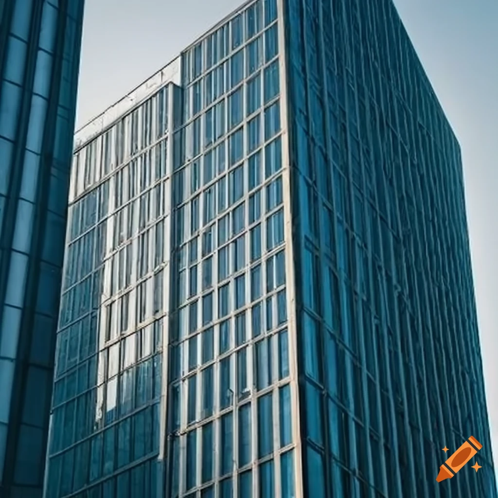 Office building in early morning light on Craiyon