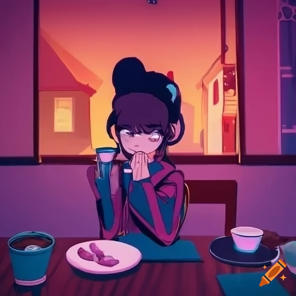 Lofi Hip Hop Girl Drinking Coffee And Contemplating In Living Room