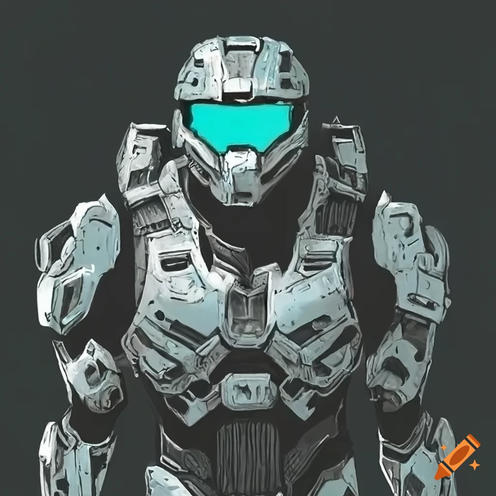 Image of a spartan warrior in white armor and cyan visor on Craiyon