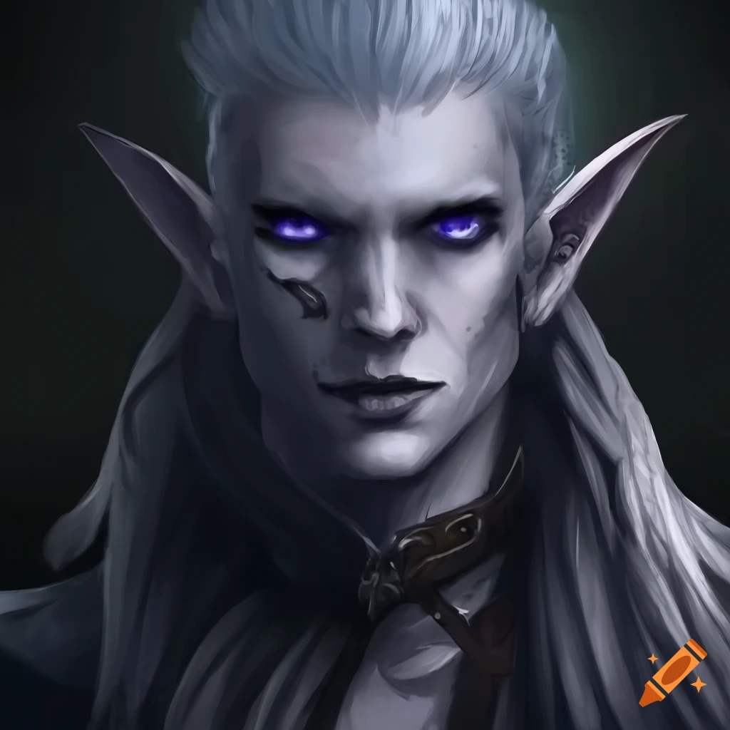 Dark elf warrior with white hair and scar over eye