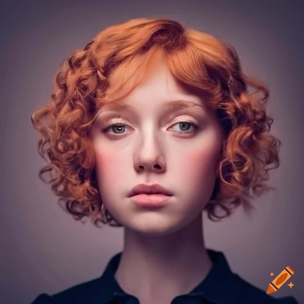 Close up portrait of a young woman with sad eyes and red hair