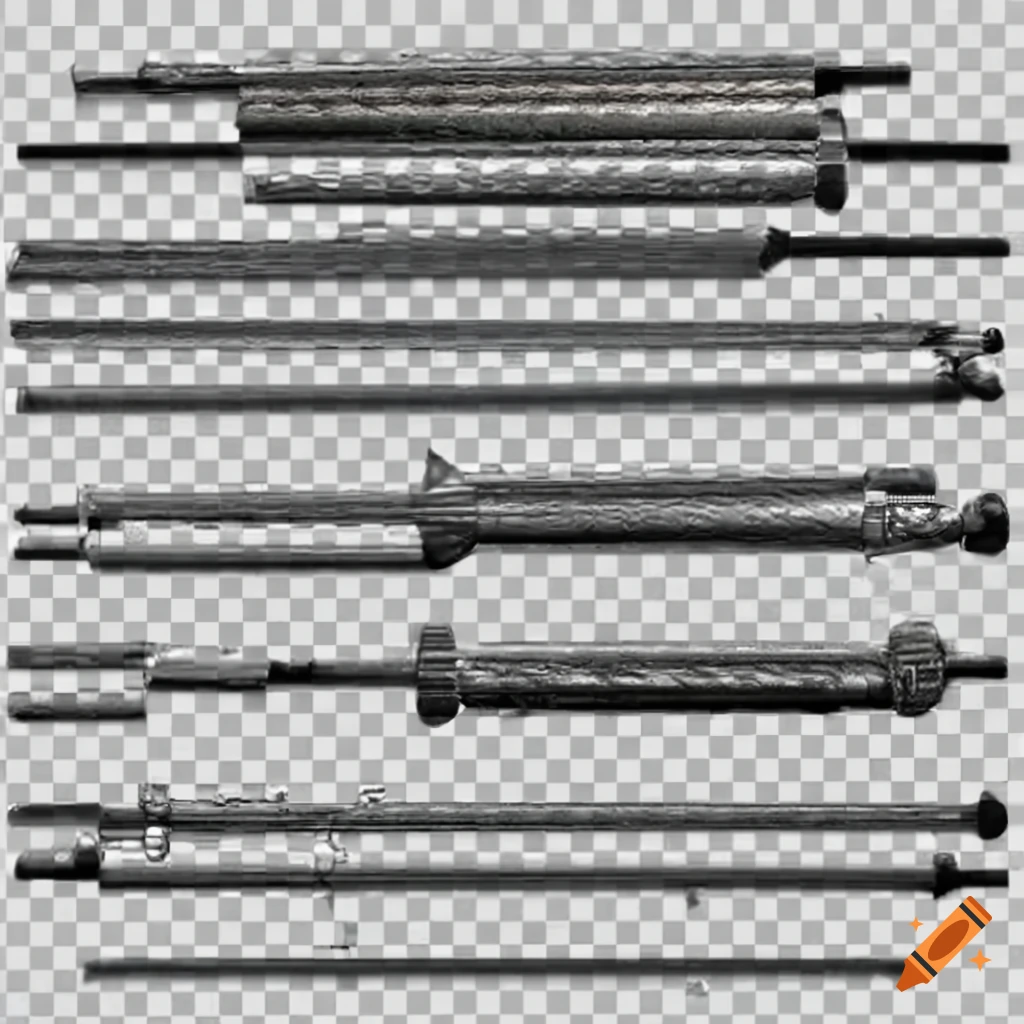 Intricately riveted metal rod on Craiyon