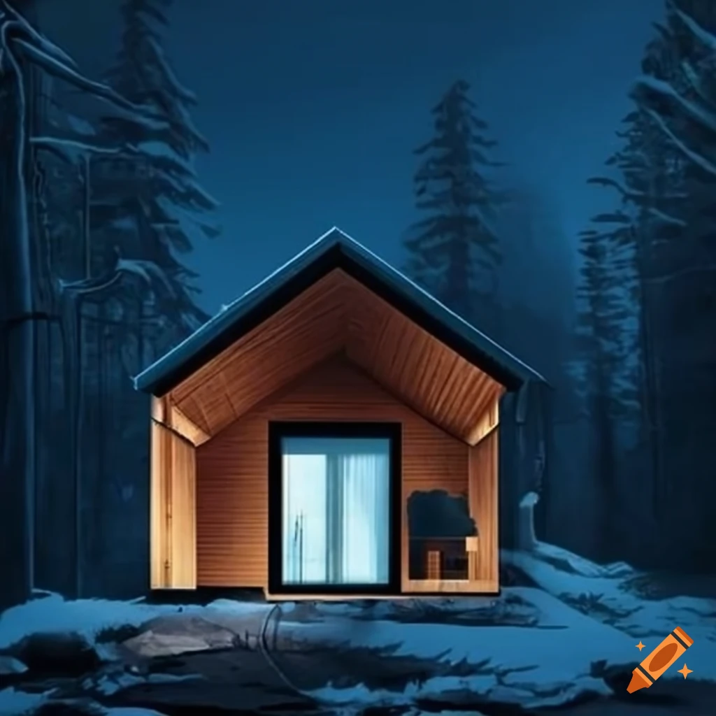 Graphic novel cover with minimalist cabin design on Craiyon