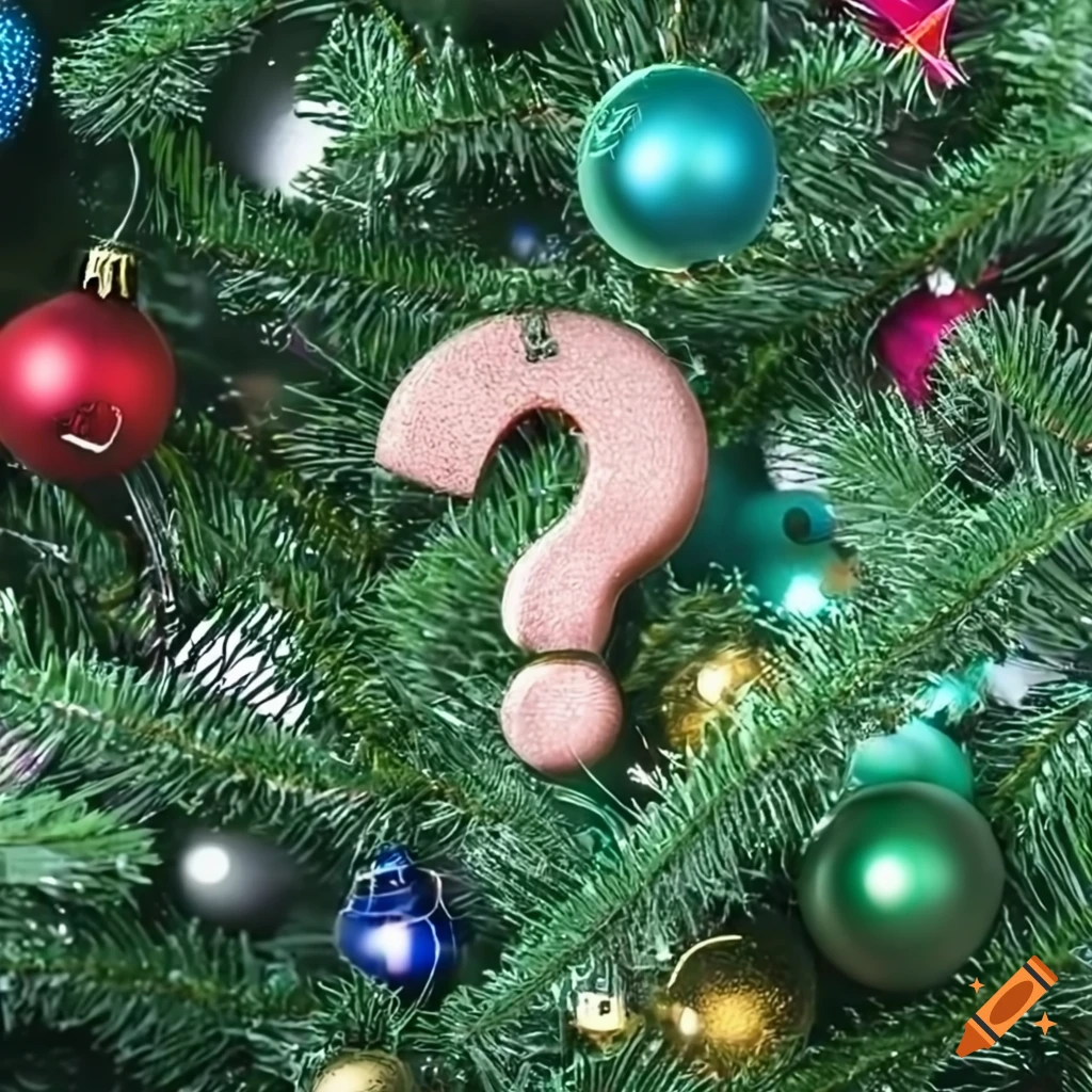 Christmas tree decorated with question mark baubles on Craiyon