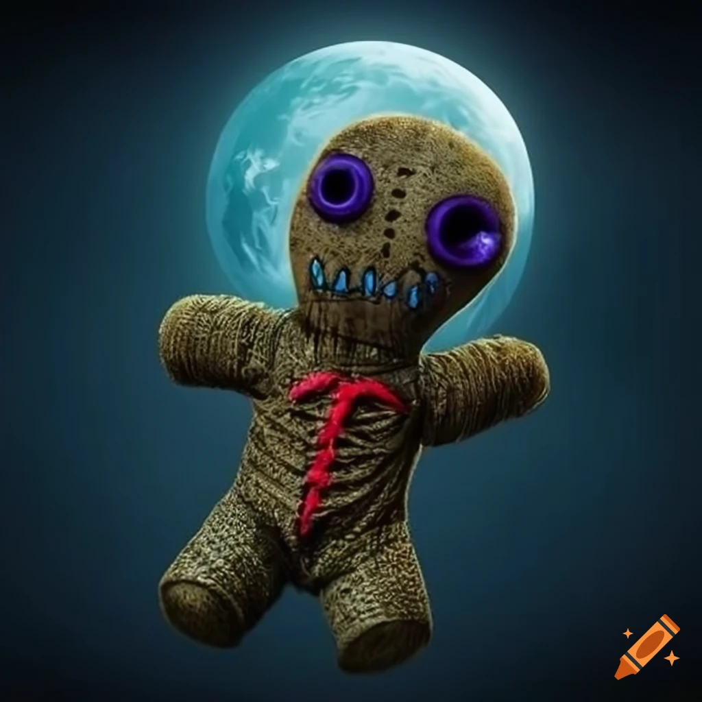 Fantasy voodoo doll under moonlight in a graveyard on Craiyon