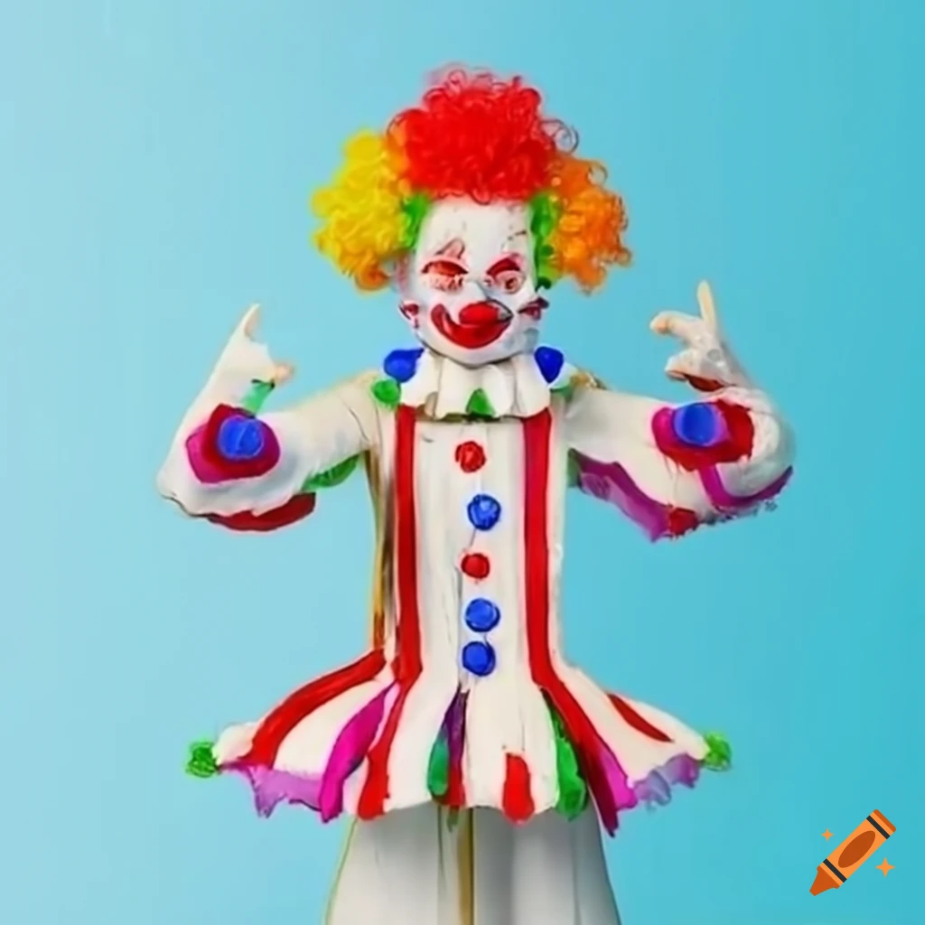 white clown with rainbow fingers