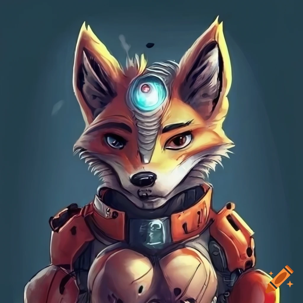 Isometric artwork of a cyborg fox on Craiyon