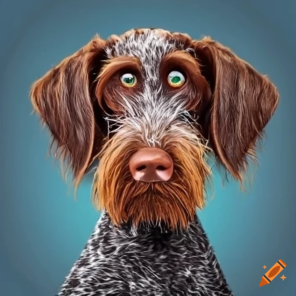 illustration of a happy German wirehair pointer with bushy eyebrows