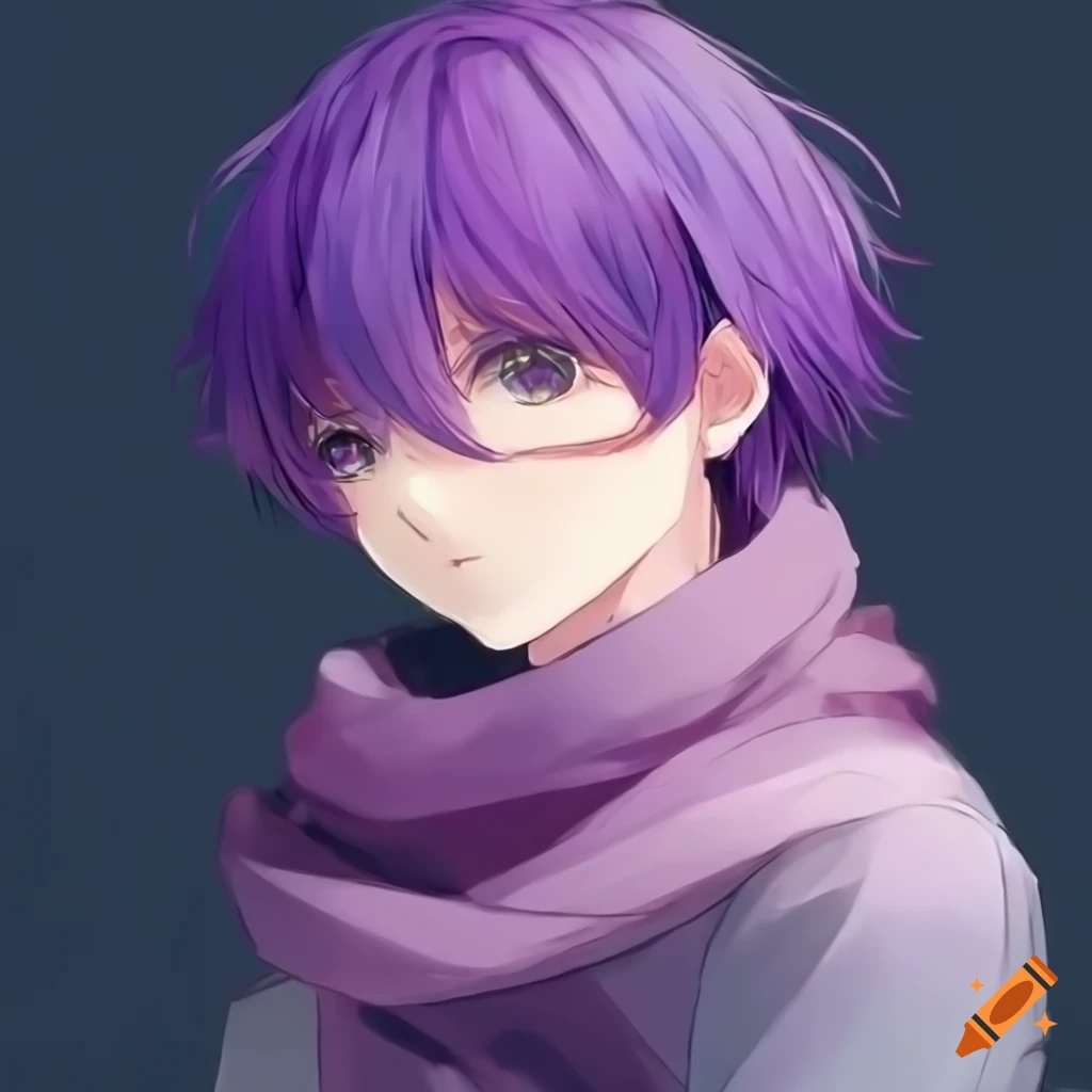 Anime character with purple hair and scarf