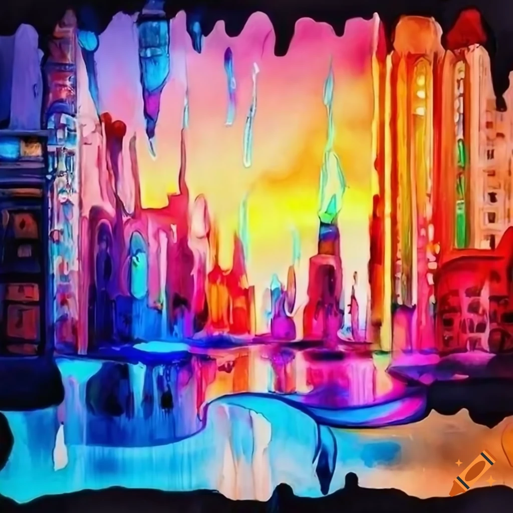 Vibrant watercolor painting of a melting windows 95 screen on Craiyon