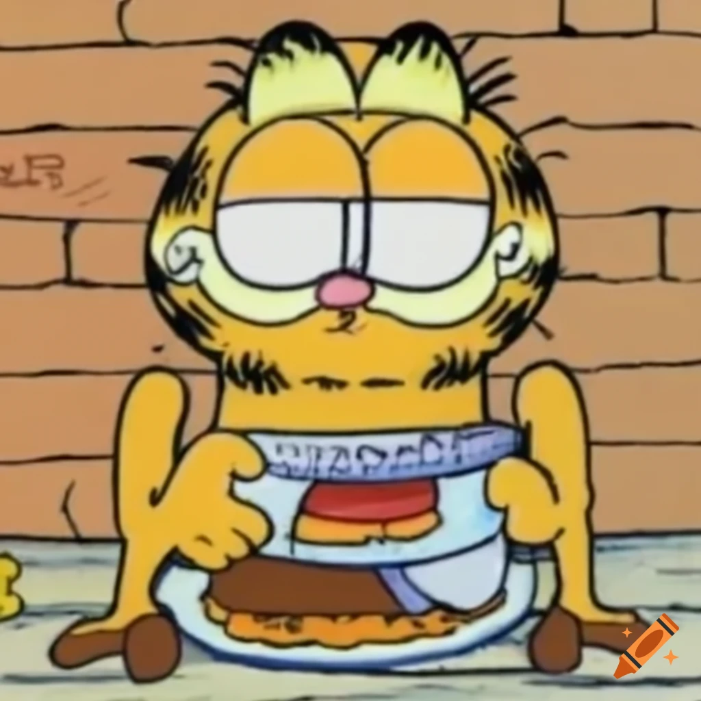 Garfield cooking a burger at krusty krab on Craiyon