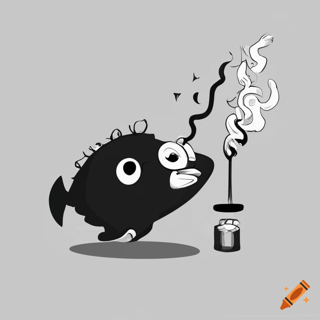 Cartoon of a fish smoking