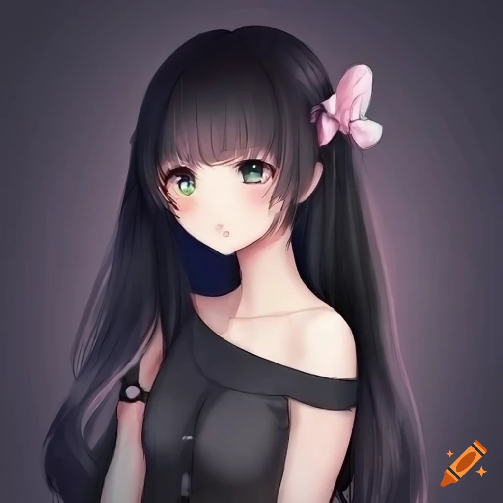 cute anime girl with black hair