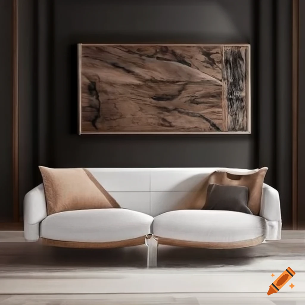 Contemporary style living room with wood and marble accents on Craiyon