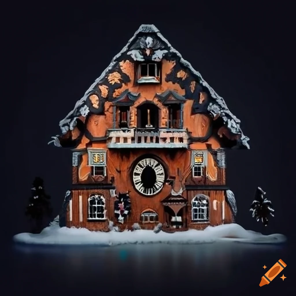 Museum exhibit with ornate inverted framing in 'cuckoo clock' style