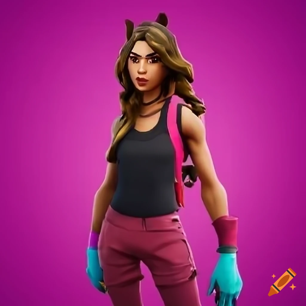 Girl fortnite skin with wavy brown hair and pink tank top