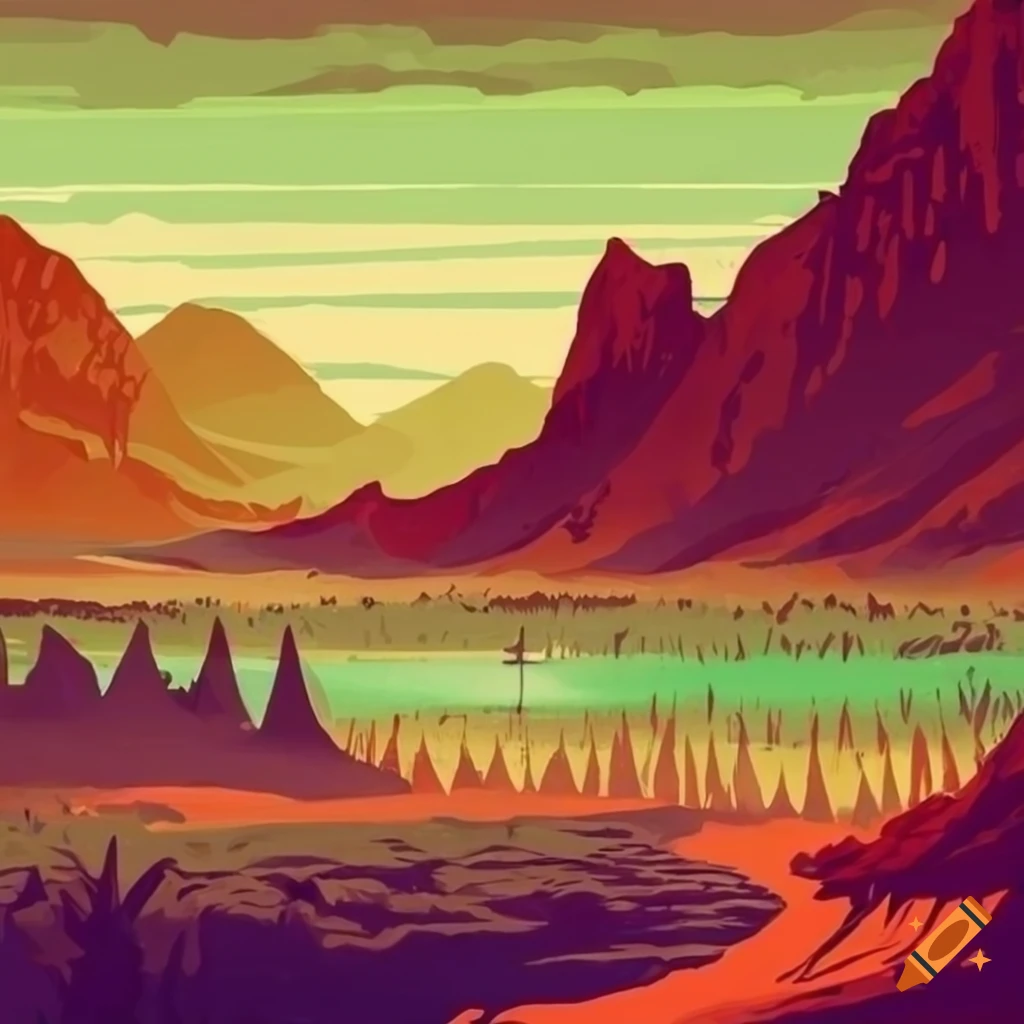 Line illustration of a landscape on craiyon