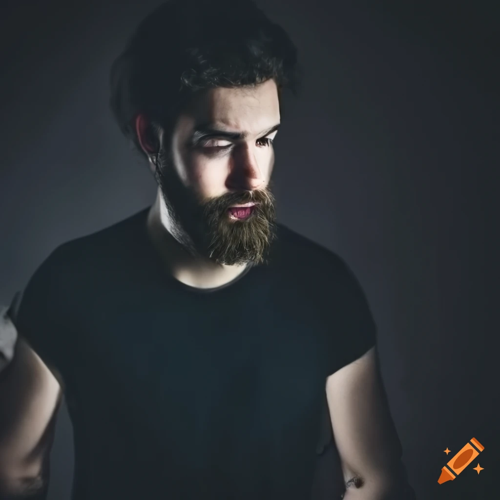 portrait of a young man with a beard in the dark