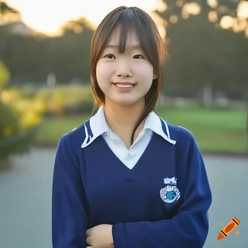 Japanese girl in school uniform with navy blue cardigan