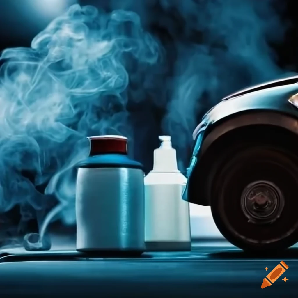 Automotive chemicals and sprays in a car repair service on Craiyon